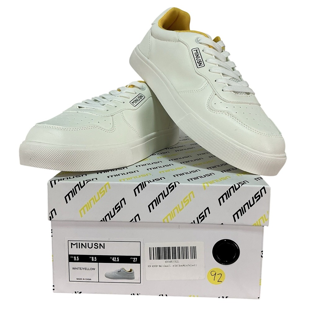 Minusn‎ Sneakers Mens 9.5 White Yellow Low Top Lace Up NIB Casual Shoes